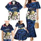 Tomtit New Zealand Personalised Family Matching Mermaid Dress and Hawaiian Shirt Miromiro Manuka Flower Maori Pattern