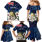 Tomtit New Zealand Personalised Family Matching Mermaid Dress and Hawaiian Shirt Miromiro Manuka Flower Maori Pattern
