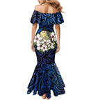 Tomtit New Zealand Personalised Family Matching Mermaid Dress and Hawaiian Shirt Miromiro Manuka Flower Maori Pattern
