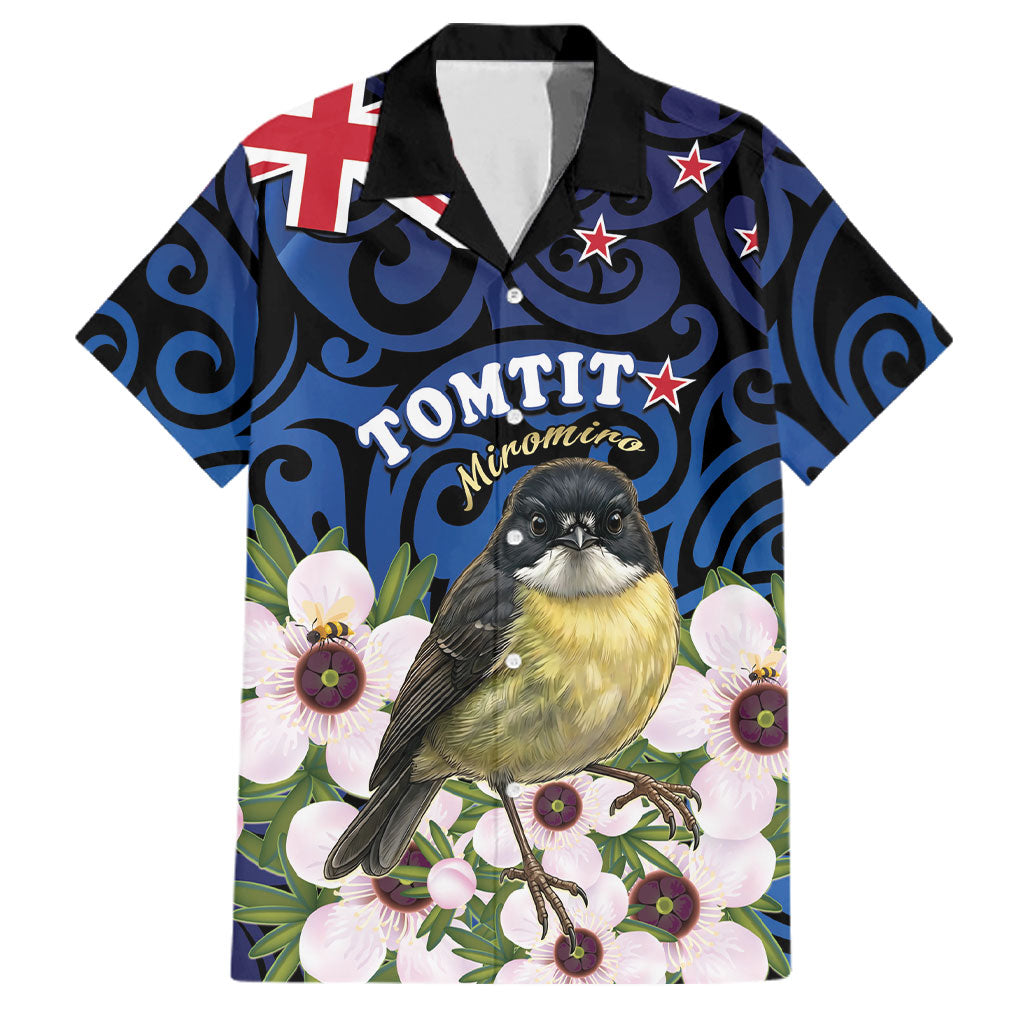 Tomtit New Zealand Personalised Family Matching Off The Shoulder Long Sleeve Dress and Hawaiian Shirt Miromiro Manuka Flower Maori Pattern