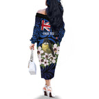 Tomtit New Zealand Personalised Family Matching Off The Shoulder Long Sleeve Dress and Hawaiian Shirt Miromiro Manuka Flower Maori Pattern
