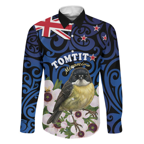 Tomtit New Zealand Personalised Family Matching Off Shoulder Short Dress and Hawaiian Shirt Miromiro Manuka Flower Maori Pattern