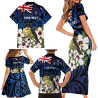 Tomtit New Zealand Personalised Family Matching Short Sleeve Bodycon Dress and Hawaiian Shirt Miromiro Manuka Flower Maori Pattern