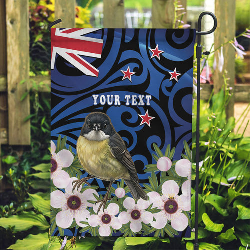 Tomtit New Zealand Personalised Garden Flag Miromiro Manuka Flower Maori Pattern