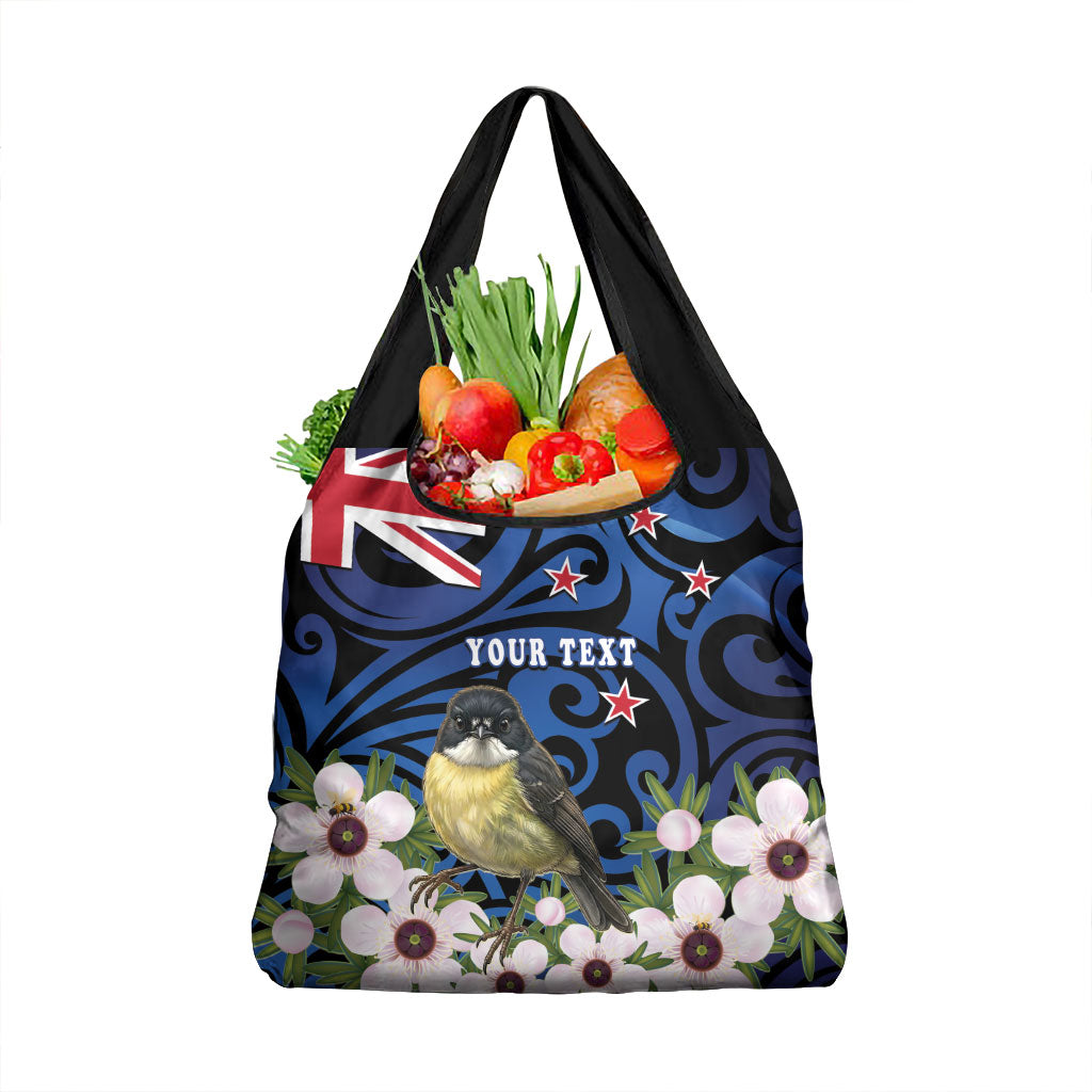 Tomtit New Zealand Personalised Grocery Bag Miromiro Manuka Flower Maori Pattern