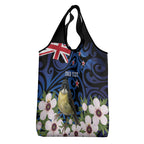 Tomtit New Zealand Personalised Grocery Bag Miromiro Manuka Flower Maori Pattern