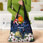 Tomtit New Zealand Personalised Grocery Bag Miromiro Manuka Flower Maori Pattern