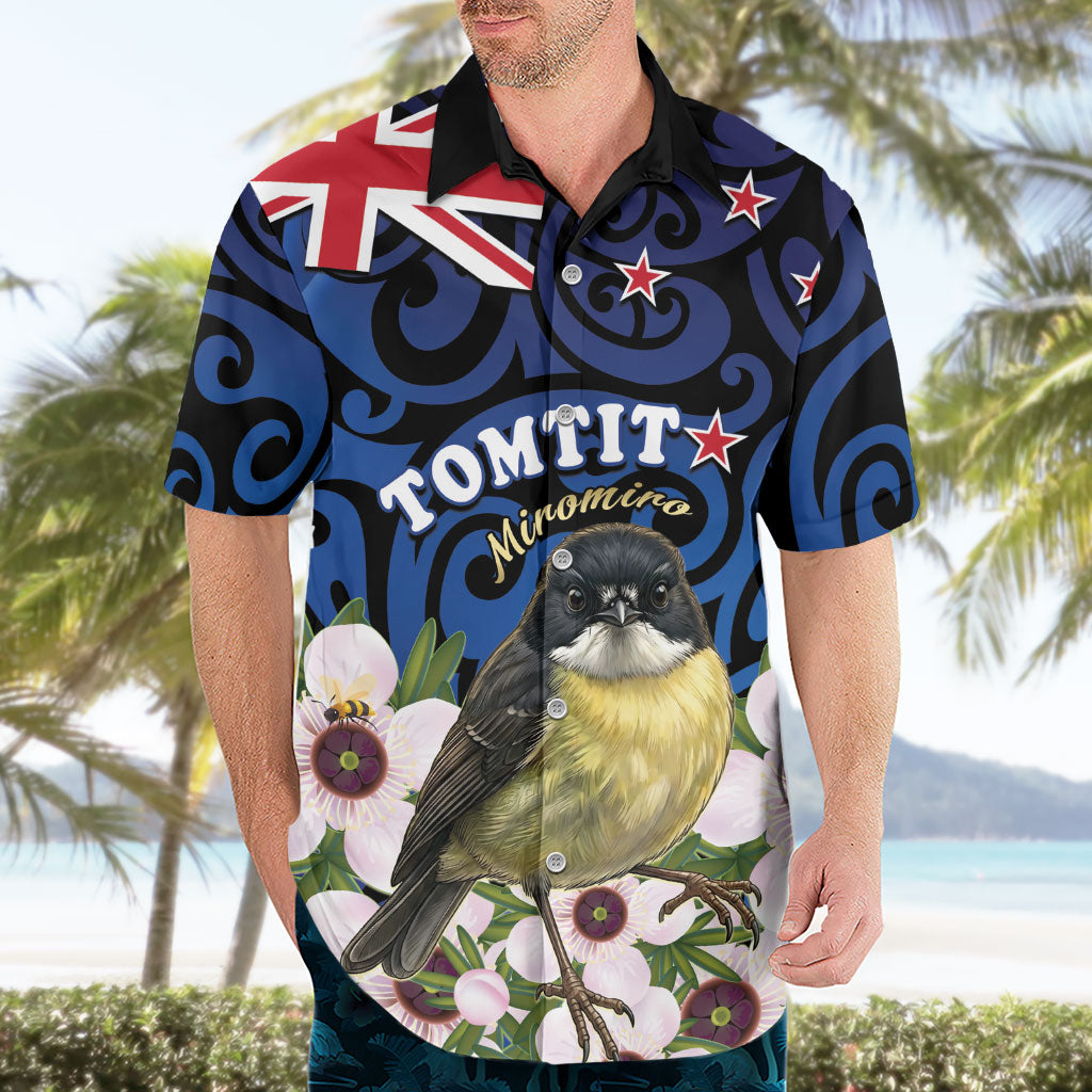 Tomtit New Zealand Personalised Hawaiian Shirt Miromiro Manuka Flower Maori Pattern