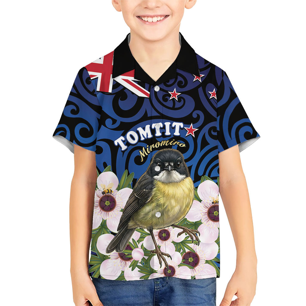 Tomtit New Zealand Personalised Hawaiian Shirt Miromiro Manuka Flower Maori Pattern