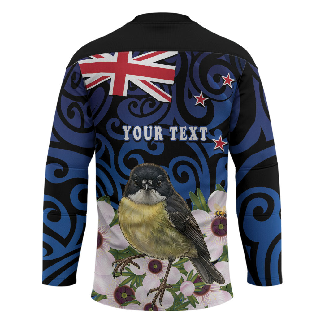 Tomtit New Zealand Personalised Hockey Jersey Miromiro Manuka Flower Maori Pattern