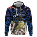 Tomtit New Zealand Personalised Hoodie Miromiro Manuka Flower Maori Pattern