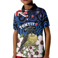 Tomtit New Zealand Personalised Kid Polo Shirt Miromiro Manuka Flower Maori Pattern