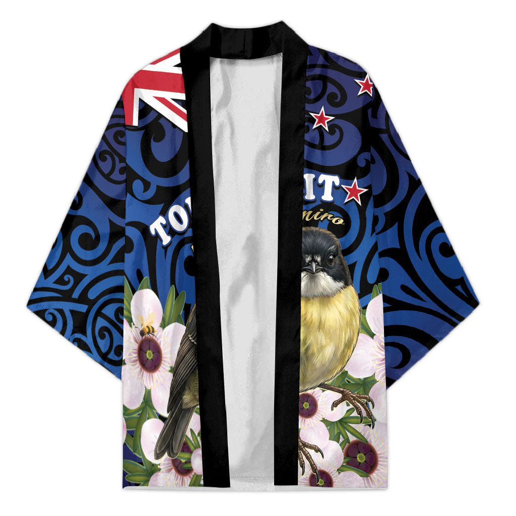 Tomtit New Zealand Personalised Kimono Miromiro Manuka Flower Maori Pattern