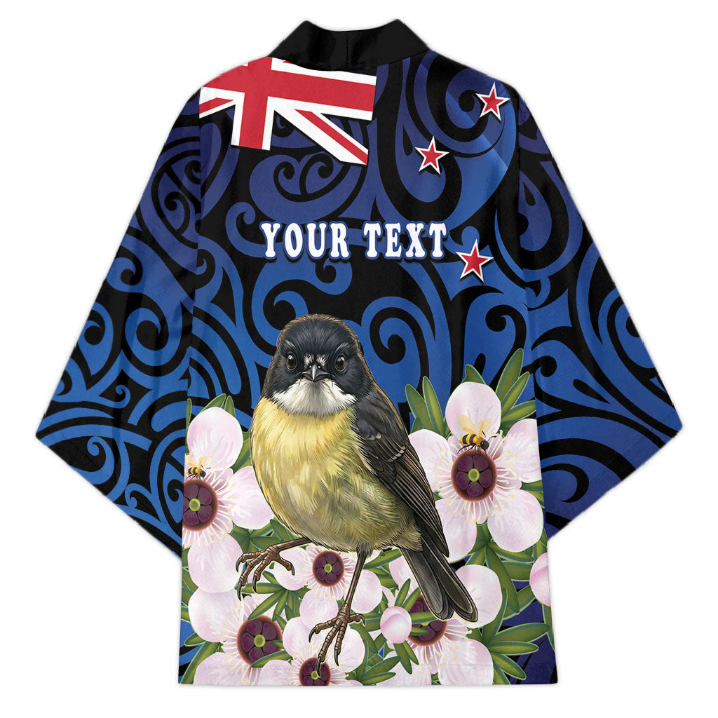 Tomtit New Zealand Personalised Kimono Miromiro Manuka Flower Maori Pattern