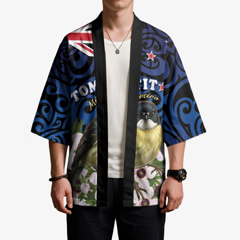 Tomtit New Zealand Personalised Kimono Miromiro Manuka Flower Maori Pattern