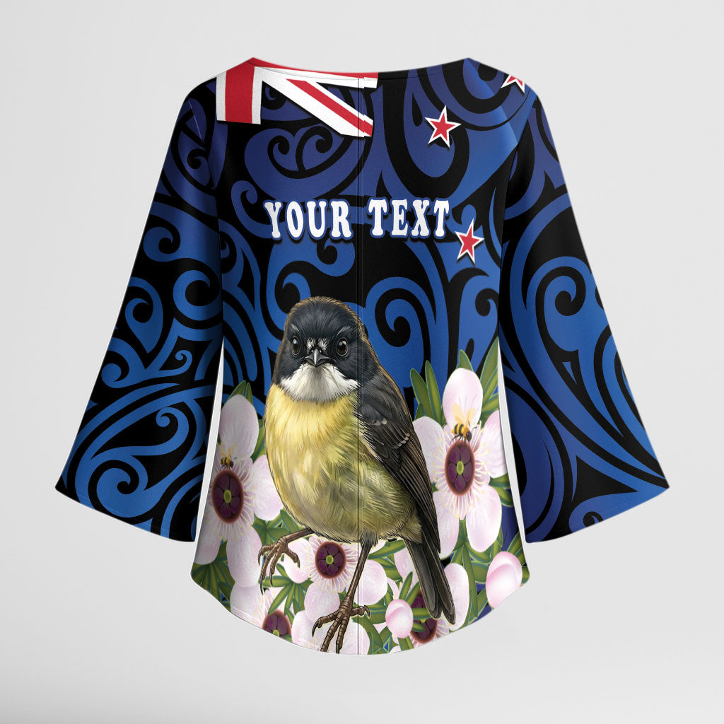 Tomtit New Zealand Personalised Kimono Sleeve Blouse Miromiro Manuka Flower Maori Pattern