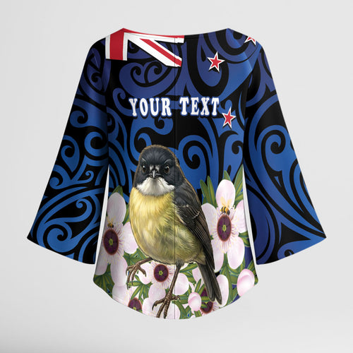 Tomtit New Zealand Personalised Kimono Sleeve Blouse Miromiro Manuka Flower Maori Pattern