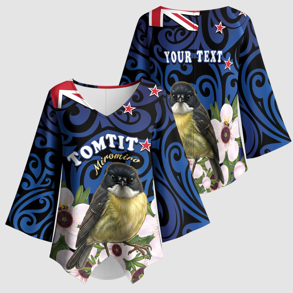 Tomtit New Zealand Personalised Kimono Sleeve Blouse Miromiro Manuka Flower Maori Pattern