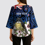 Tomtit New Zealand Personalised Kimono Sleeve Blouse Miromiro Manuka Flower Maori Pattern