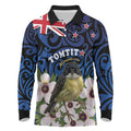 Tomtit New Zealand Personalised Long Sleeve Polo Shirt Miromiro Manuka Flower Maori Pattern