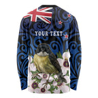 Tomtit New Zealand Personalised Long Sleeve Shirt Miromiro Manuka Flower Maori Pattern