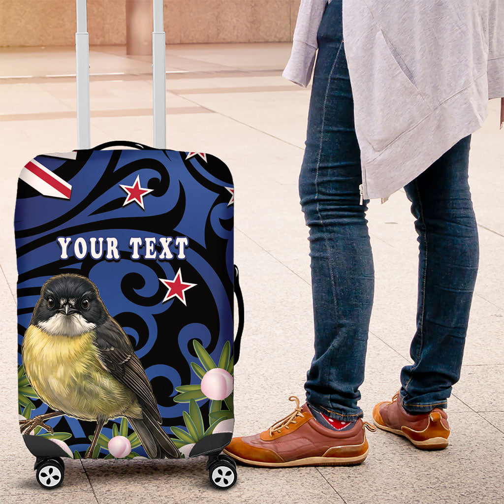 Tomtit New Zealand Personalised Luggage Cover Miromiro Manuka Flower Maori Pattern