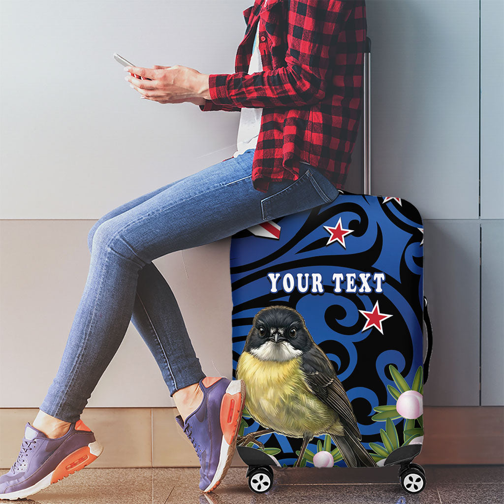 Tomtit New Zealand Personalised Luggage Cover Miromiro Manuka Flower Maori Pattern