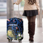Tomtit New Zealand Personalised Luggage Cover Miromiro Manuka Flower Maori Pattern