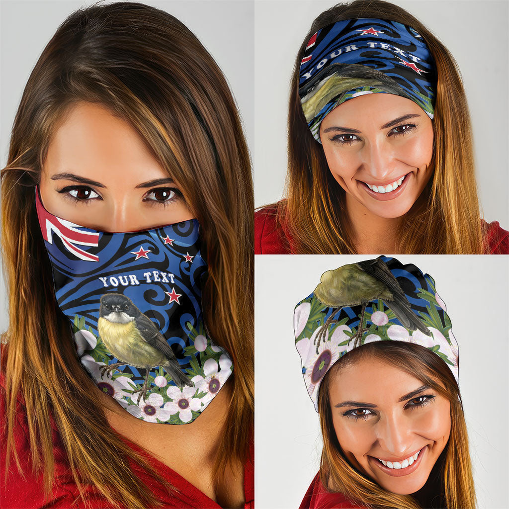 Tomtit New Zealand Personalised Neck Gaiter Miromiro Manuka Flower Maori Pattern