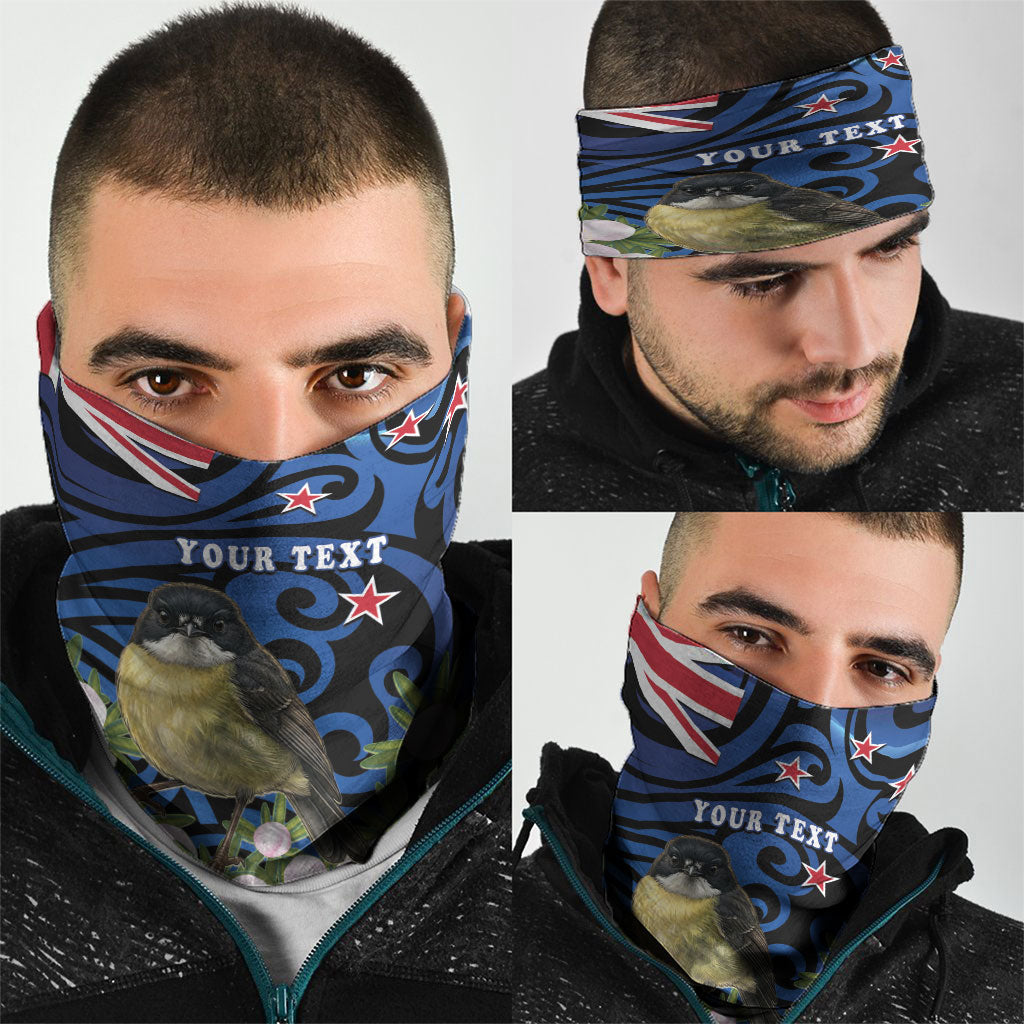 Tomtit New Zealand Personalised Neck Gaiter Miromiro Manuka Flower Maori Pattern