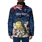 Tomtit New Zealand Personalised Padded Jacket Miromiro Manuka Flower Maori Pattern