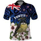 Tomtit New Zealand Personalised Polo Shirt Miromiro Manuka Flower Maori Pattern
