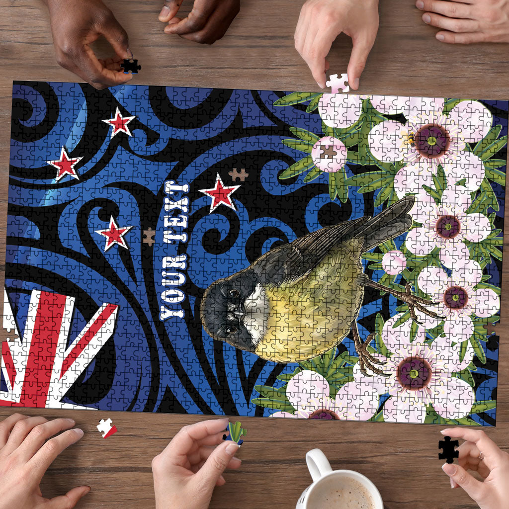 Tomtit New Zealand Personalised Puzzle Miromiro Manuka Flower Maori Pattern