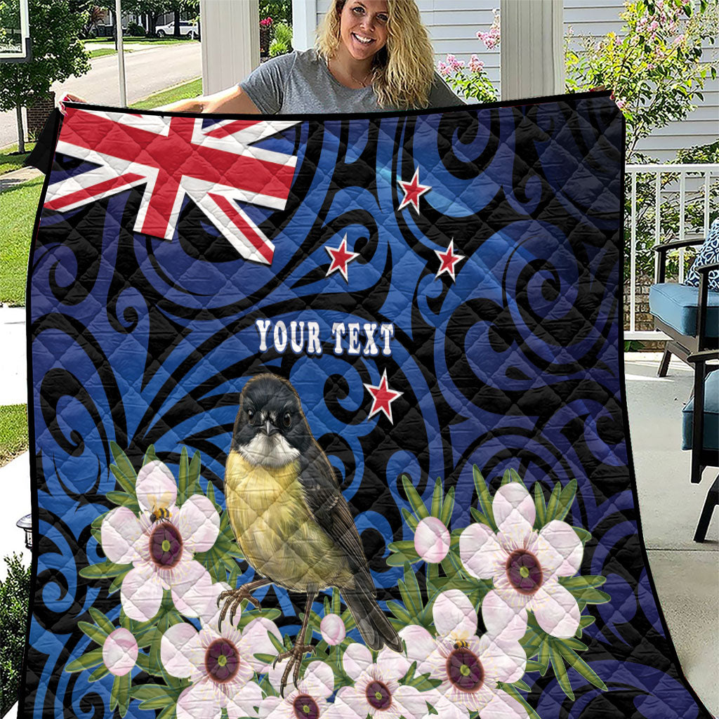 Tomtit New Zealand Personalised Quilt Miromiro Manuka Flower Maori Pattern