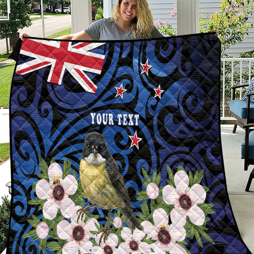 Tomtit New Zealand Personalised Quilt Miromiro Manuka Flower Maori Pattern