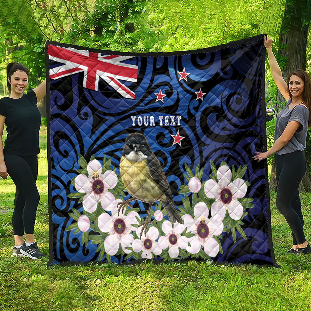 Tomtit New Zealand Personalised Quilt Miromiro Manuka Flower Maori Pattern