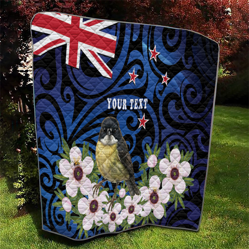 Tomtit New Zealand Personalised Quilt Miromiro Manuka Flower Maori Pattern