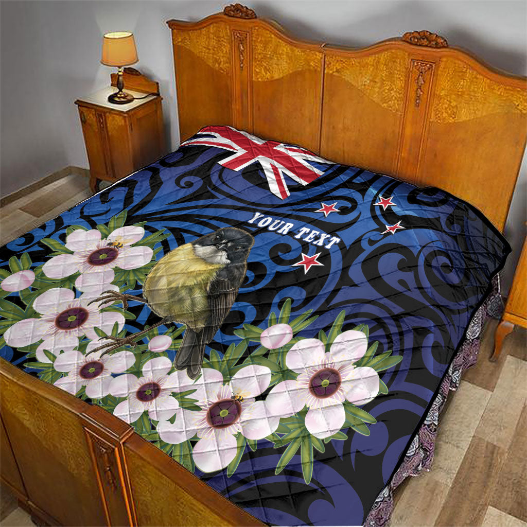Tomtit New Zealand Personalised Quilt Miromiro Manuka Flower Maori Pattern