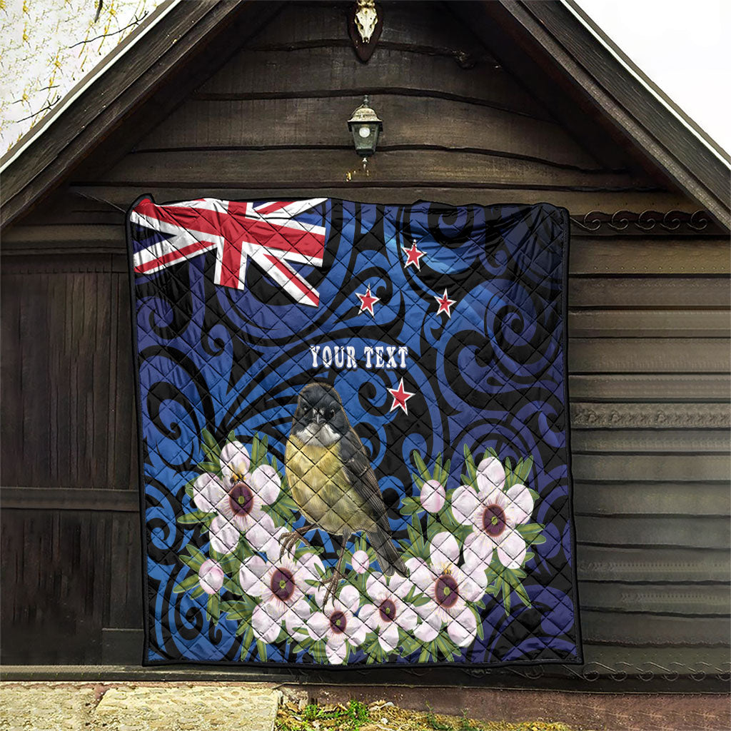 Tomtit New Zealand Personalised Quilt Miromiro Manuka Flower Maori Pattern