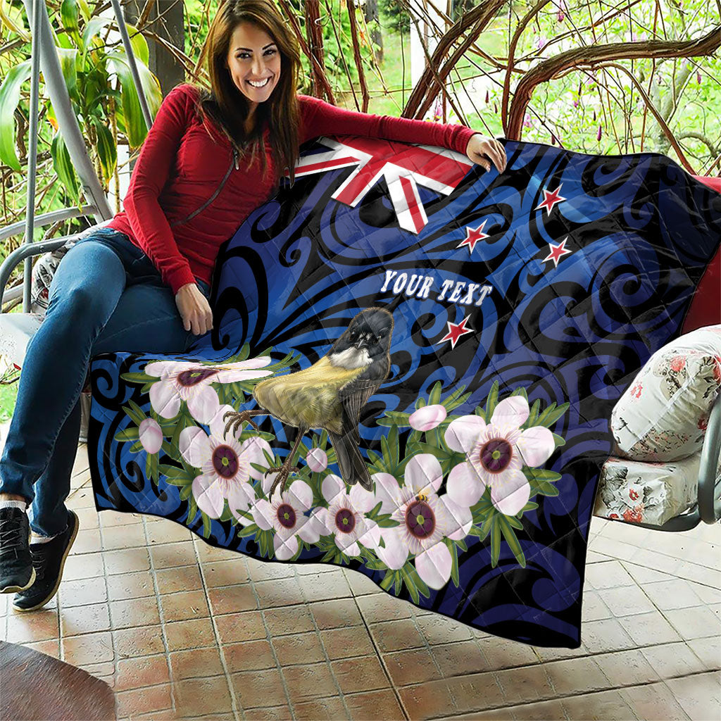 Tomtit New Zealand Personalised Quilt Miromiro Manuka Flower Maori Pattern