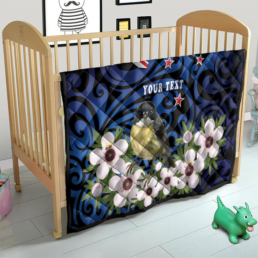 Tomtit New Zealand Personalised Quilt Miromiro Manuka Flower Maori Pattern