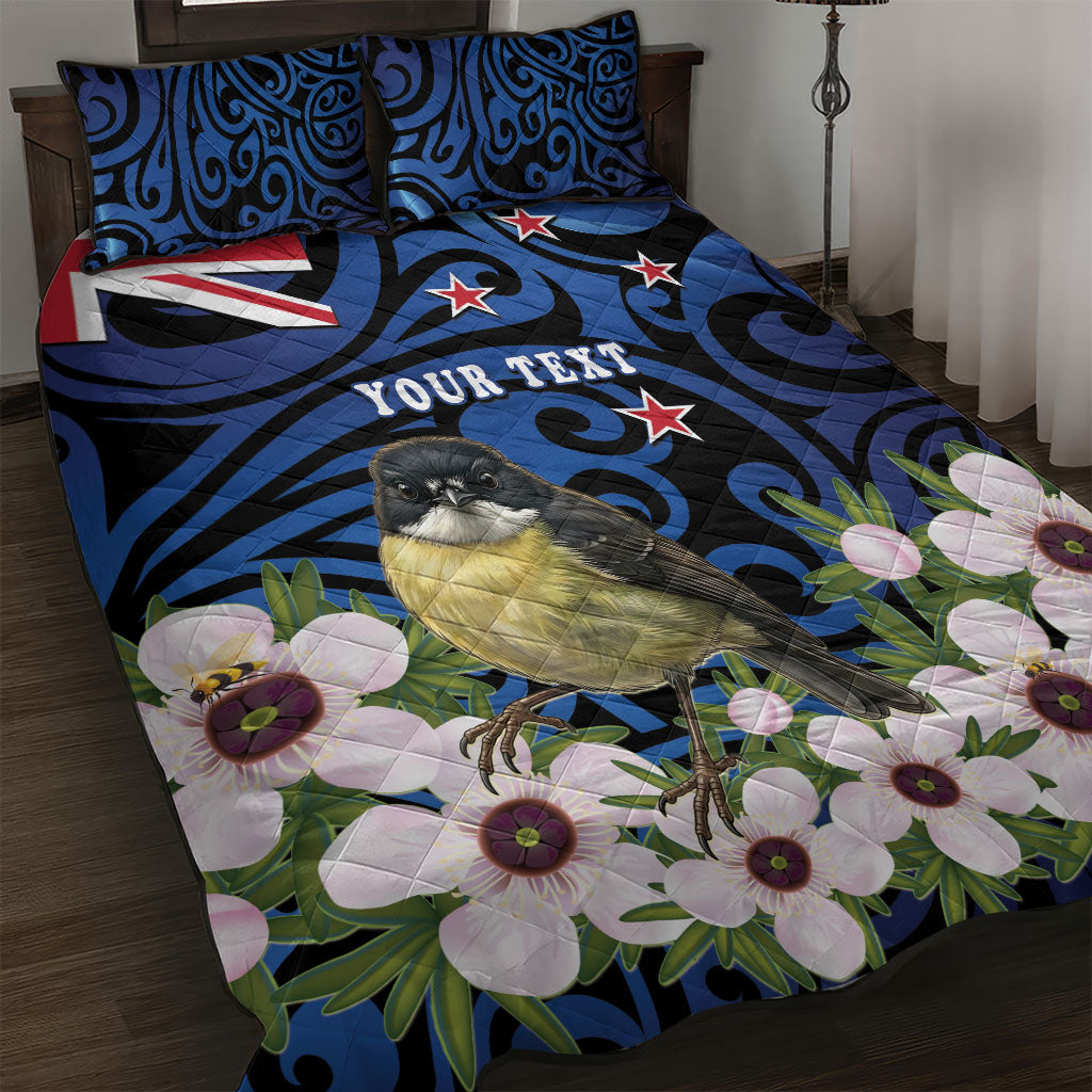 Tomtit New Zealand Personalised Quilt Bed Set Miromiro Manuka Flower Maori Pattern