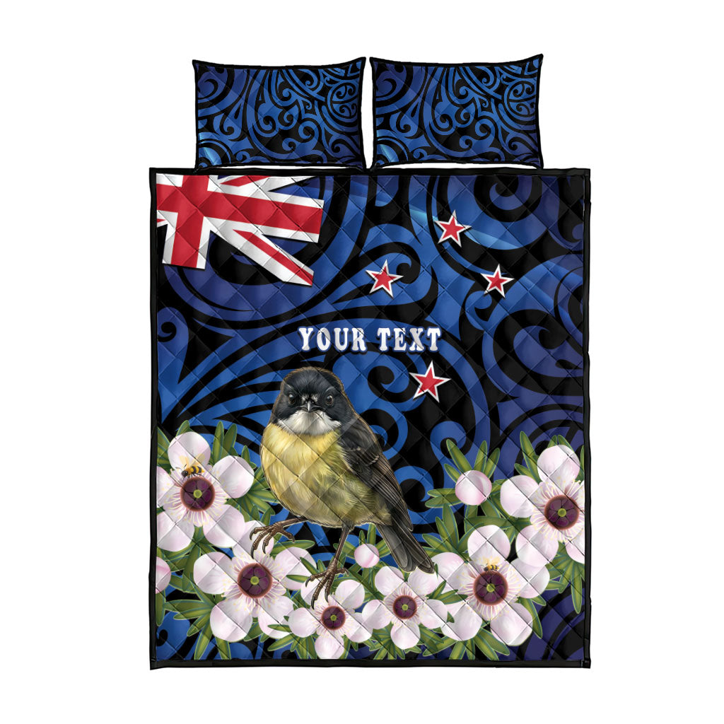 Tomtit New Zealand Personalised Quilt Bed Set Miromiro Manuka Flower Maori Pattern