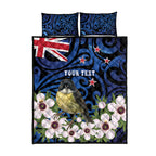Tomtit New Zealand Personalised Quilt Bed Set Miromiro Manuka Flower Maori Pattern