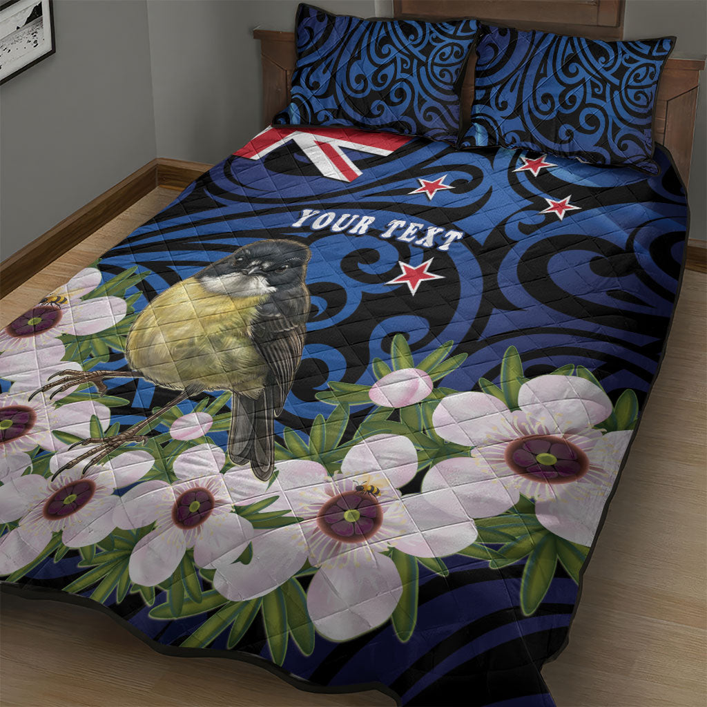 Tomtit New Zealand Personalised Quilt Bed Set Miromiro Manuka Flower Maori Pattern