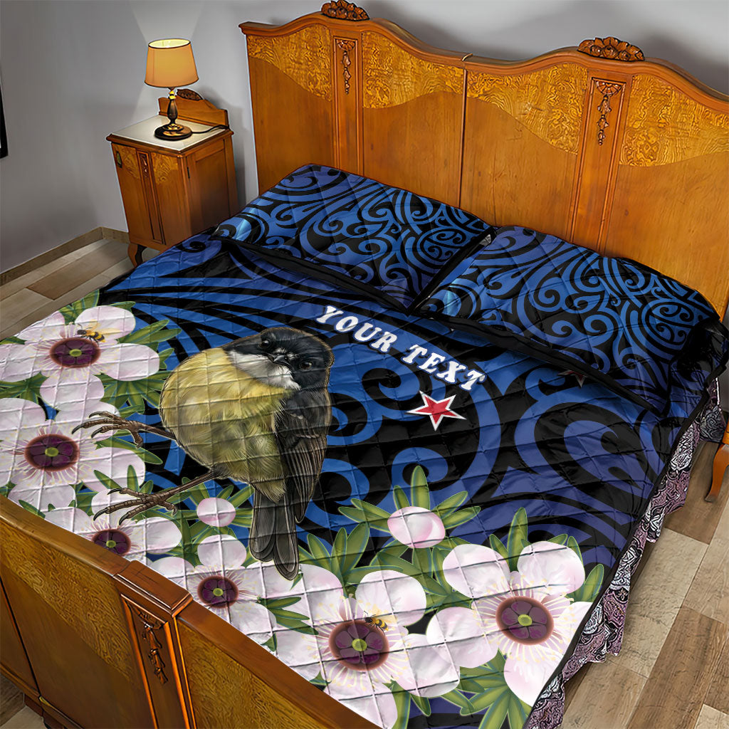 Tomtit New Zealand Personalised Quilt Bed Set Miromiro Manuka Flower Maori Pattern