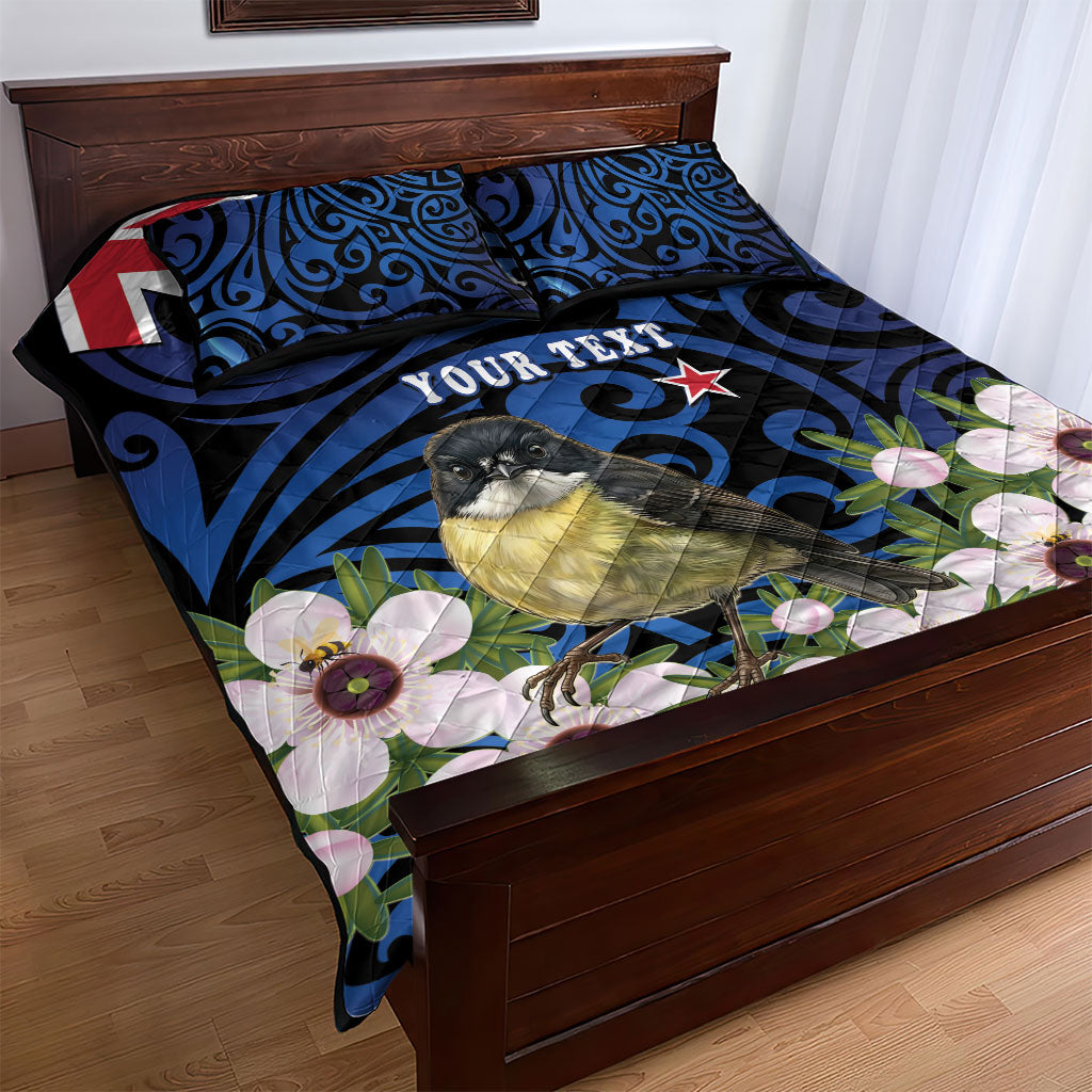 Tomtit New Zealand Personalised Quilt Bed Set Miromiro Manuka Flower Maori Pattern