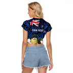 Tomtit New Zealand Personalised Raglan Cropped T Shirt Miromiro Manuka Flower Maori Pattern
