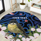 Tomtit New Zealand Personalised Round Carpet Miromiro Manuka Flower Maori Pattern