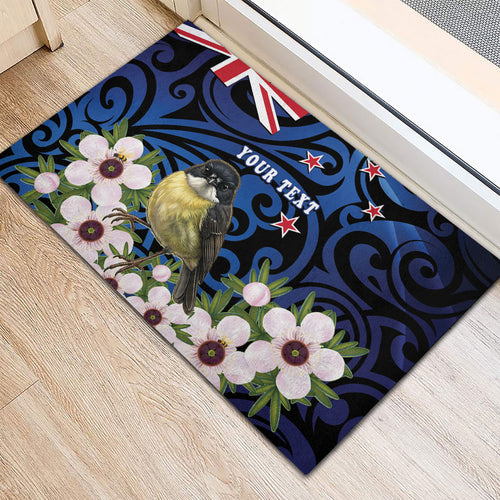 Tomtit New Zealand Personalised Rubber Doormat Miromiro Manuka Flower Maori Pattern